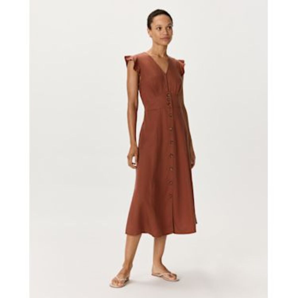 Quince Rust Brown Button-Front Midi Dress